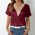 thumbnail image 4 of Women's V Neck Lace Trim Short Sleeve T Shirt Casual Vacation Top Blouse For Spring Summer With Elegant Lace Detail Sleeve Shirt Womens Short Sleeve T Short Sleeves Top Women's Shirts Summer Half, 4 of 6