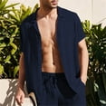 thumbnail image 4 of Camisas Casuales Para Hombre Camisa de manga corta hawaiana con rayas verticales a la moda para hombre, cárdigan informal, Tops, camisas para hombre (Navy, XL), 4 of 5