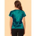 thumbnail image 4 of INSPIRE CHIC Blusa Elegante De Satén Para Mujer, Manga Corta, Cuello Barco, Estilo Vintage Verde S, 4 of 5