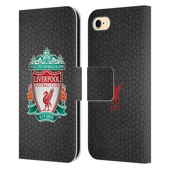 Head Case Designs Officially Licensed Liverpool Football Club Crest 2 Black Pixel 1 Leather Book Wallet Case Cover Compatible with Apple iPhone 7 / 8 / SE 2020 & 2022