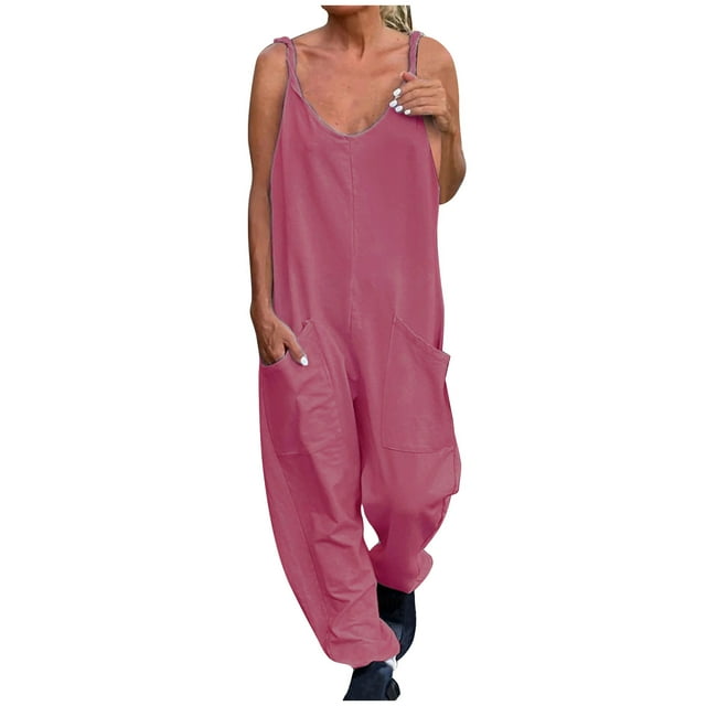 Birdeem Womens Summer Fashion Solid Color Jumpsuit with Pockets and Straps Casual Pants