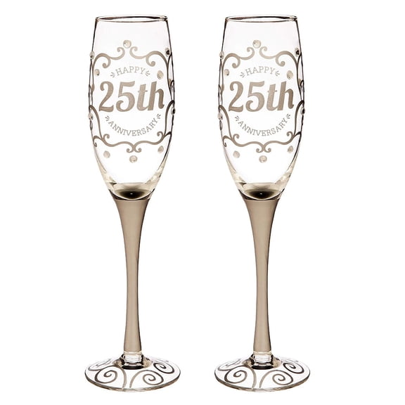 Evergreen 25th Anniversary Champagne Flutes, 8 ounces, Set of 2