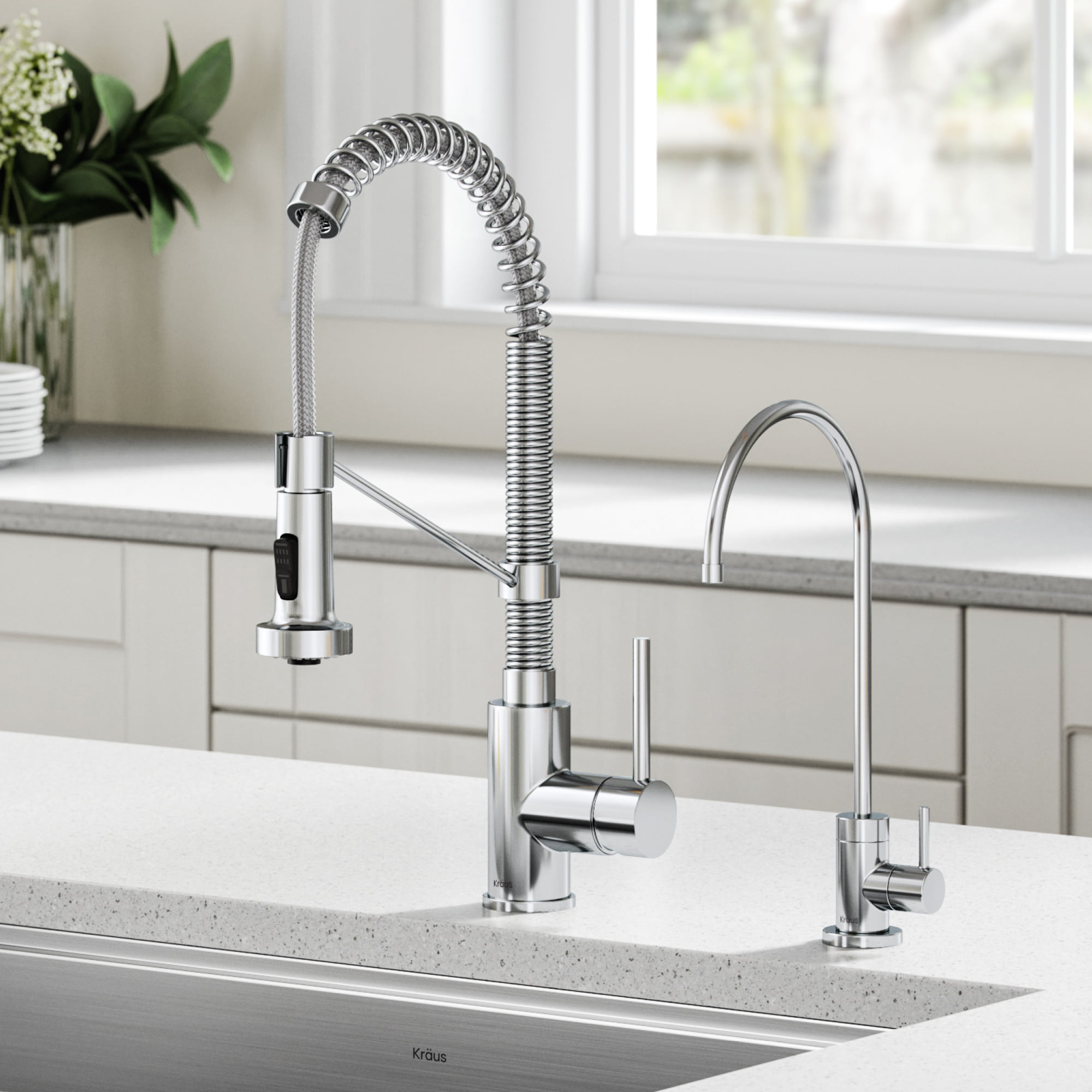 KRAUS Bolden™ Commercial Style PullDown Kitchen Faucet and Purita™ Water Filter Faucet Combo in