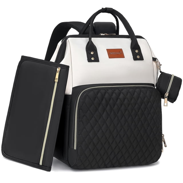 Mochila ROSEGIN, bolsa de pañales para bebés, 35 L, impermeable, color negro y blanco