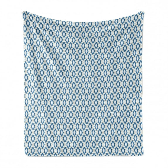 Ikat Soft Flannel Fleece Throw Blanket, Nautical Inspired Abstract Geometrical Shapes Rhombus Lines Squares Pattern, Cozy Plush for Indoor and Outdoor Use, 50" x 70", Blue Beige White, by Ambesonne