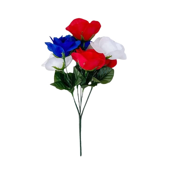 Ramo de rosas artificiales de 4 cabezas, rojo, blanco y azul, flores de seda, decoración patriótica para el Día de la Independencia, rosas artificiales para bodas, fiestas, guarderías, decoración del