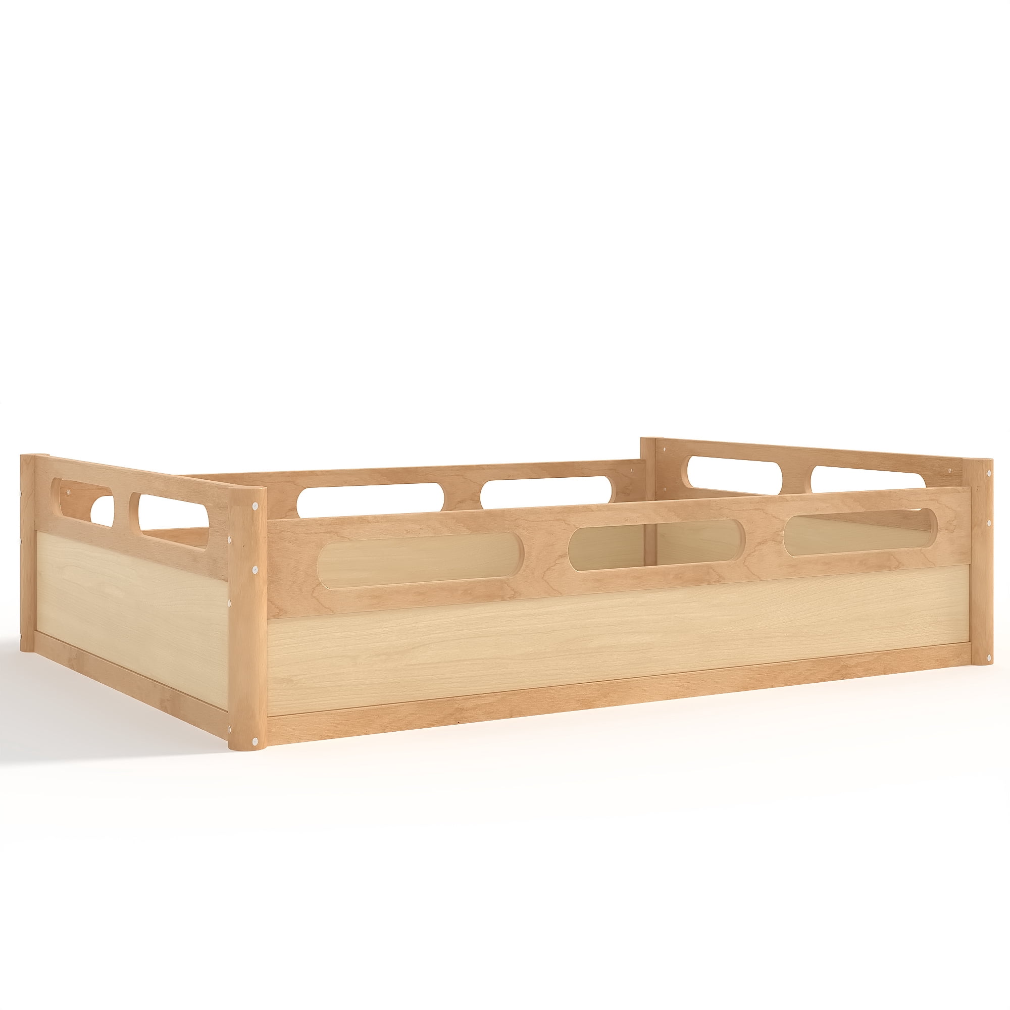 Leumius Full Size Floor Bed with Full-length Guardrails,Low Profile Montessori Bed Frame,Easy Assembly, No Box Spring Needed,Natural