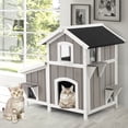 thumbnail image 3 of Infans Outdoor Feral Cat House 2-Story Wooden Kitty Shelter with Escape Door, 3 of 7