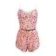 thumbnail image 3 of Xysaqa Women's Mesh Pajama Sets Floral Printed Cami Tank Tops and Shorts Pjs Sets for Women Sexy Sleepwear Comfy Nightwear Pink L, 3 of 7
