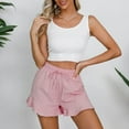 thumbnail image 4 of IDALL Athletic Shorts for Women Linen Shorts Women Casual Shorts Comfy Drawstring Lace Up Elastic Waist Summer With Pockets Wide Leg Shorts Summer Shorts Lounge Shorts Women Pink M, 4 of 8