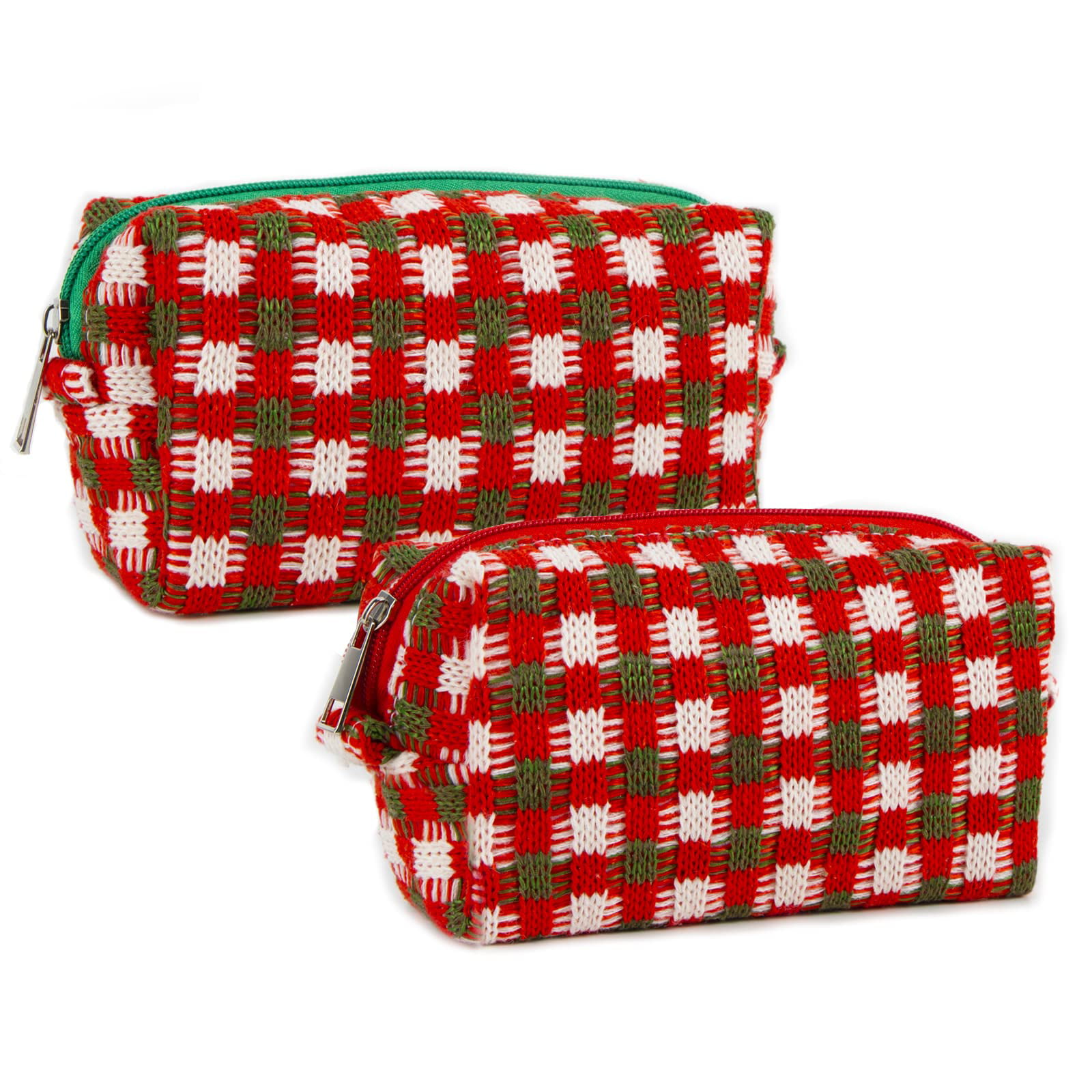2 Pcs Buffalo Plaid Makeup Bag Christmas Cosmetic Bag,Checkered