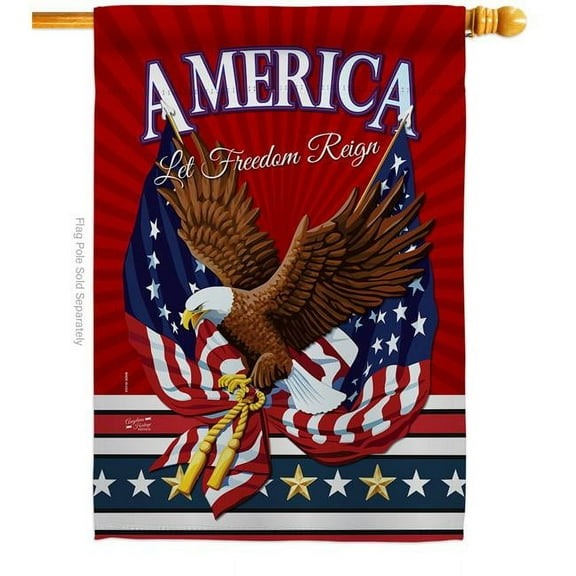 Angeleno Heritage H137168-BO 28 x 40 in. Let Freedom Reign American Star & Stripes Vertical House Flag with Double-Sided Decorative Banner Garden Yard Gift