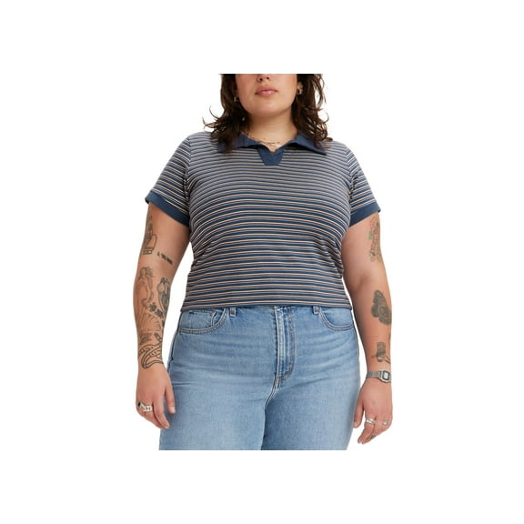 Levis Trendy Plus Size Bonnie Striped Polo Top Sargasso Sea 1X