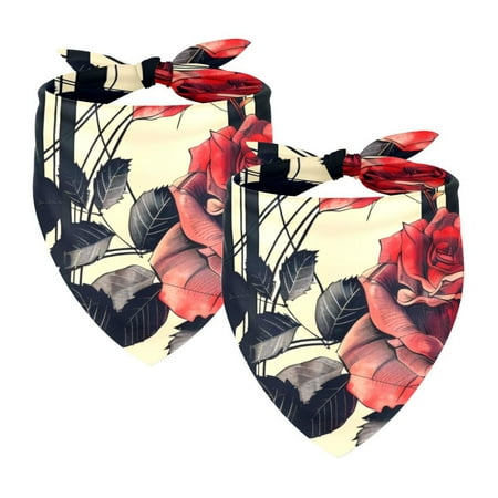 PhooArto Red Roses Lines Pattern Dog Bandanas 2 Pack Soft Washable Pet Scarf Triangle for Large Dogs Puppies and Cats