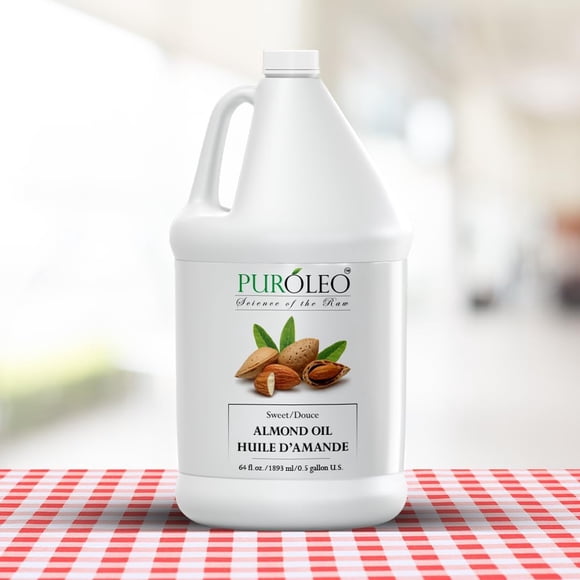 PUROLEO Sweet Almond Oil 64 Fl Oz/1900 ML (Packed In Canada) Pure Almond Oil for Skin, Hair, & Body | Organic Carrier Oil & Body Oils For Women | Almond Butter Hair Oil, Body Oil, Baby Oil
