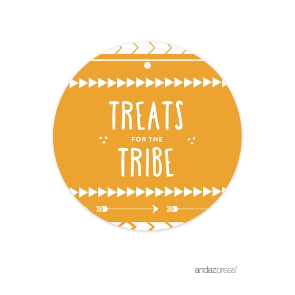 Treats for the Tribe  Boho Chic Tribal Birthday Round Circle Gift Tags, 24-Pack