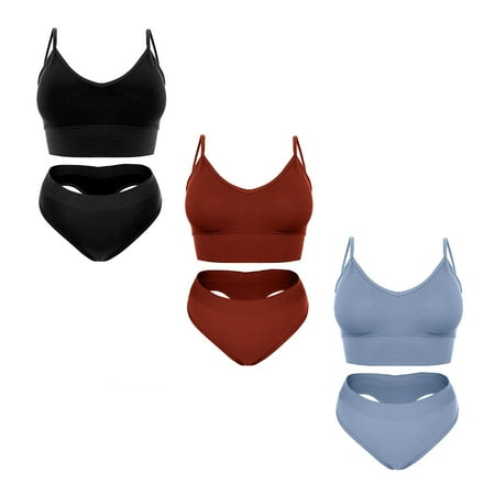 

Women s Soft Padded Bralette Wireless Bra and Panties Set Sports Bra Sets 3 pcs