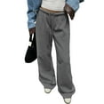 thumbnail image 2 of Womens Wide Leg Sweatpants Interior Sweat Pants with Pockets Elastic Waisted Lounge Casual Trousers Dark Gray XXL, 2 of 9