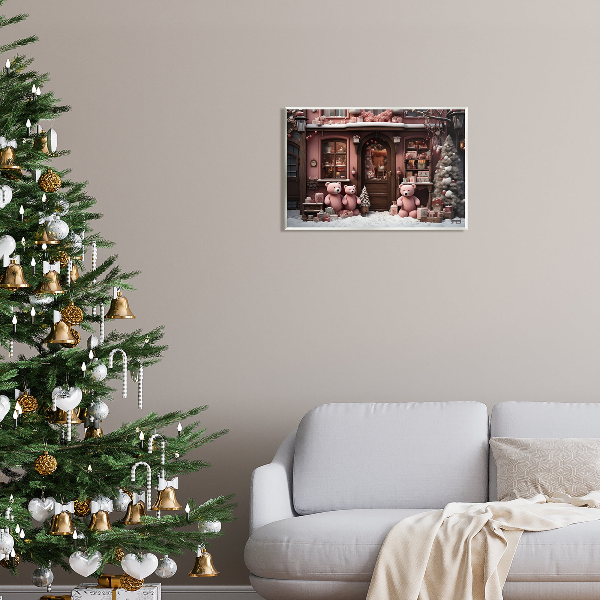 Stupell Industries Christmas Shop with Bears Holiday Painting Unframed Art Print Wall Art, 19 x 13