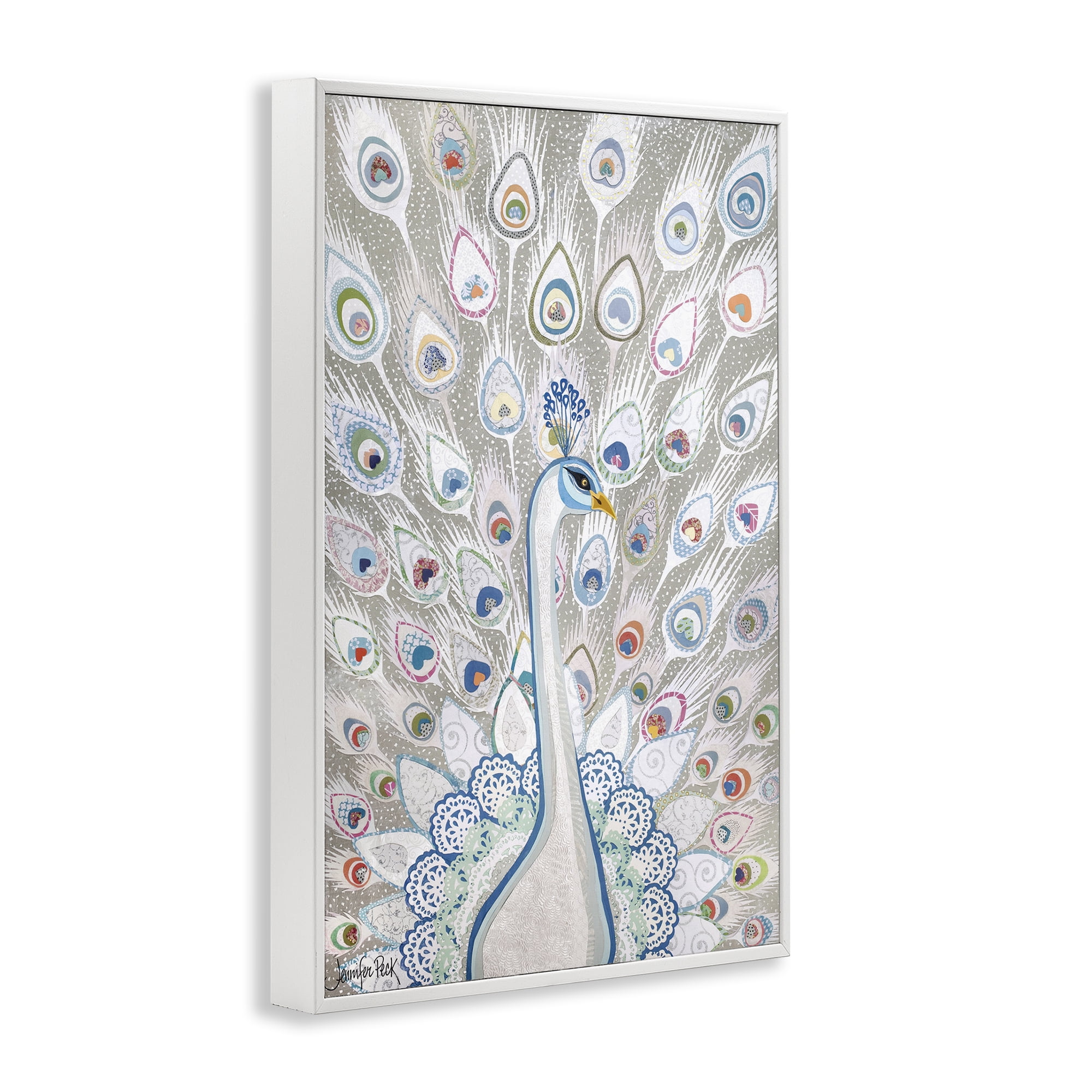 Stupell Industries Neutral Peacock Tail Pattern Animals & Insects Painting White Framed Art Print Wall Art, 12 x 18