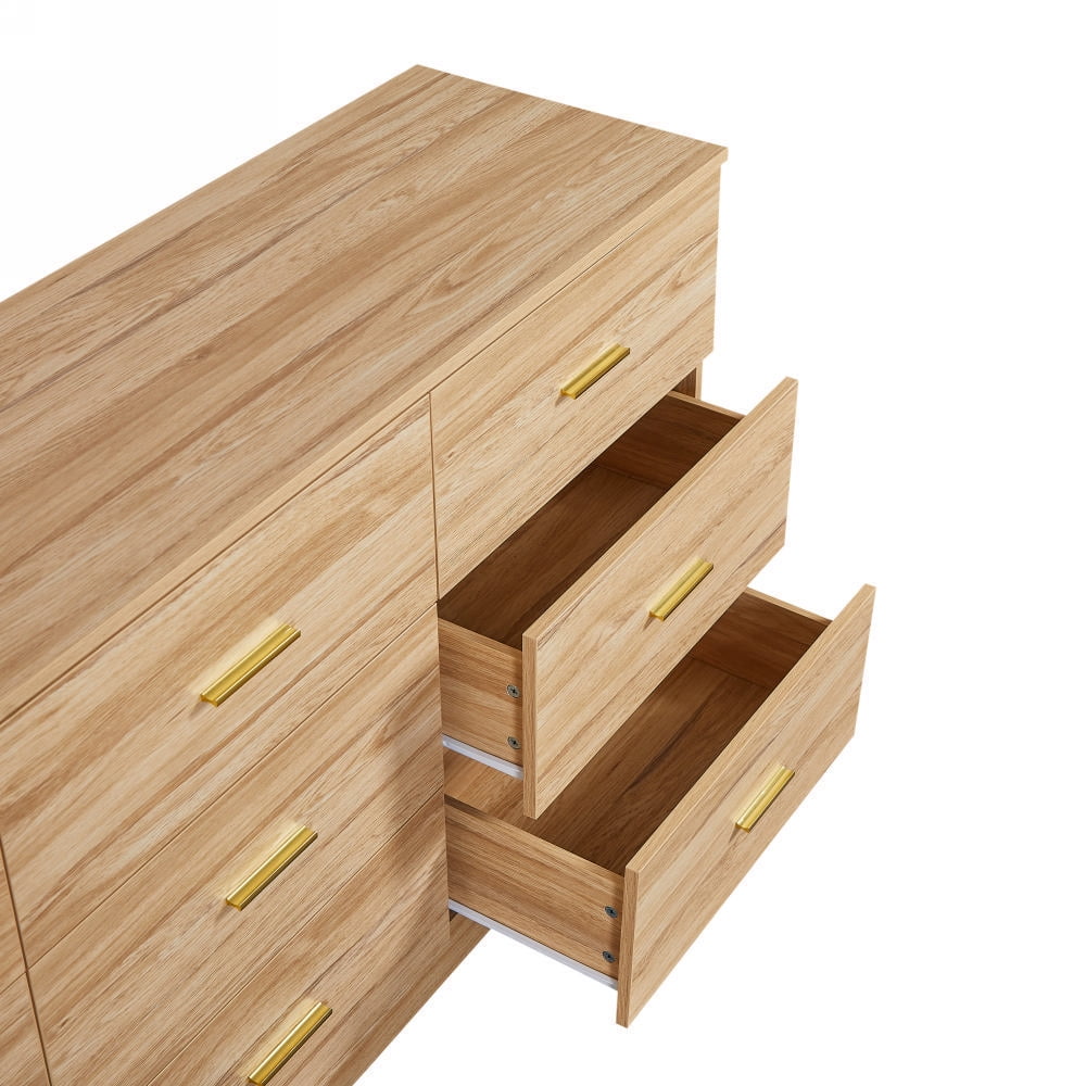 Aukfa Wood 9 Drawer Dresser for Bedroom, Long Chest of 9 Drawers TV Stand,Walnut