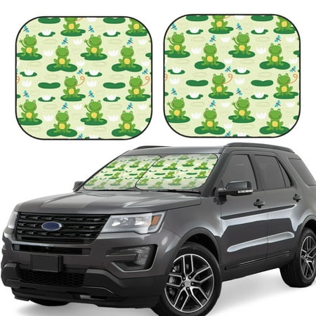 Cauagu Cute Frog1 Cauagu {designName} Print Foldable Car Windshield Sun Shade | Front Windshield Shade for Sun | Fits Small Sedans Mini SUVs Hatchbacks-Medium