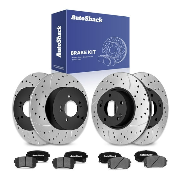 AutoShack Front & Rear Drilled & Slotted Brake Rotors Ceramic Brake Pads | Replacement for 2011-2016 Kia Sportage 2010-2015 Hyundai Tucson 2.4L AWD | E-Coated | 12-PC Brake Kit | ShadowGuard