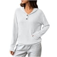 thumbnail image 6 of LEAVINGSUO Fall Tops for Women 2026 Casual Long Sleeve Button Thin Version With Pockets Hooded Collar Coat White M, 6 of 9