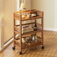 thumbnail image 5 of 3-Tier Bamboo Rolling Utility Cart with Wheels – Space-Saving Storage Organizer with Drawers & Open Shelves for Kitchen, Bathroom, Living Room, 5 of 11