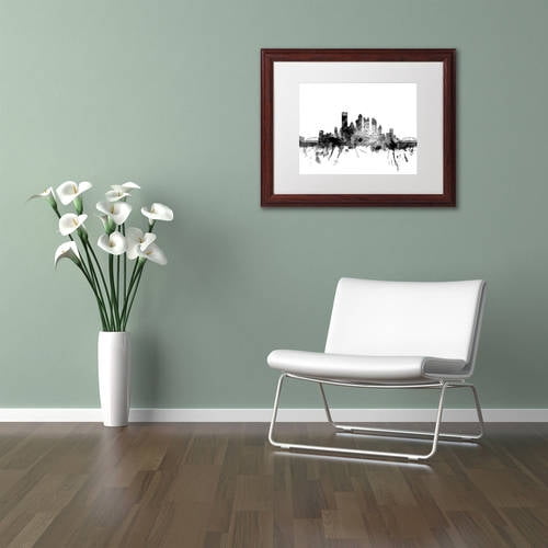 Trademark Fine Art "Pittsburgh PA Skyline B&W" Canvas Art by Michael Tompsett, White Matte, Wood Frame