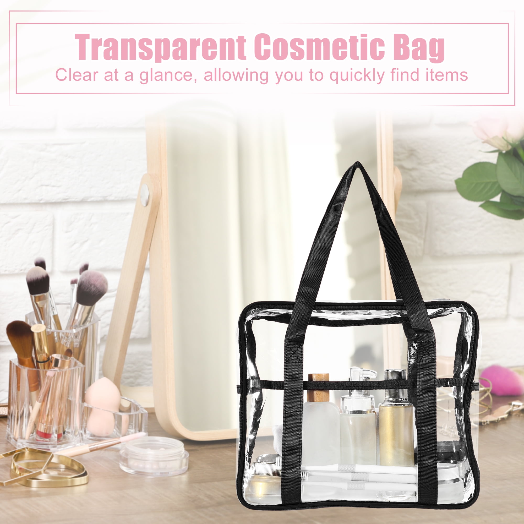 Unique Bargains 1Pc Clear Waterproof Polyvinyl Chloride Toiletry Bag Waterproof Black