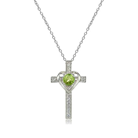 - Sterling Silver Peridot & White Topaz Heart in Cross Necklace