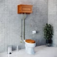 thumbnail image 2 of High Tank Pull Chain Toilet Light Mahogany Finish Wooden Raised Tank Round Rear Entry White Porcelain Bowl and Brass L Pipes Adjustable H 70"- 74" w/Hardware Renovators Supply, 2 of 10