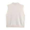 thumbnail image 4 of Amidoa Button down Women's Coats Beige Knit Vest Soft Sleeveless Lapel Collar Sweater Jackets for Women Free Size, 4 of 8