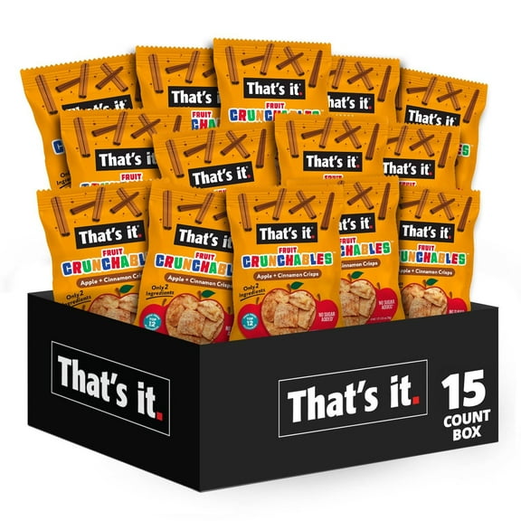 That’s it. Fruit Crunchables MFF30 Apple + Cinnamon Crisps, 100% Plant-Based Fruit Snacks for Kids, Non-GMO, Gluten-Free, No Added Sugar, Allergen-Free, Healthy Lunchbox Snack for Kids & Adults