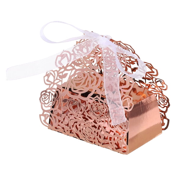 Uxcell Laser Cut Rose Candy Boxes,(Rose Gold) (50Pcs), Creative Romantic Favors Gift Boxes with Ribbons for Wedding/Birthday Party/Anniversary/Baby Shower
