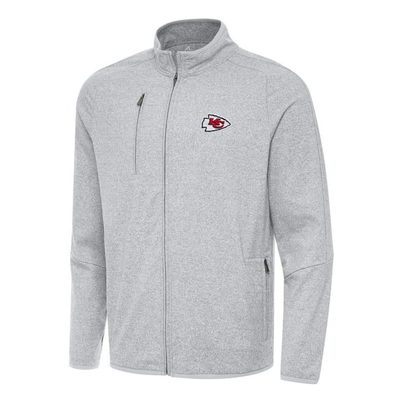 Men's Antigua Heather Gray Kansas City Chiefs  Hold-Up Tri-Blend Full-Zip Jacket