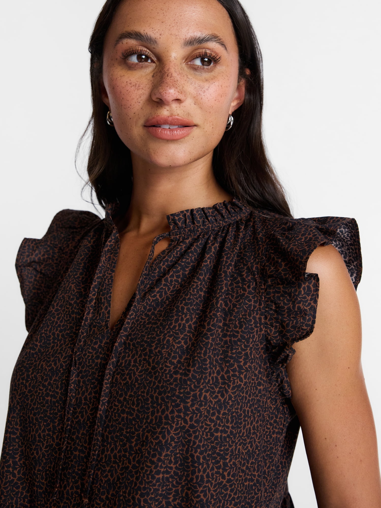 Time and Tru Women's and Women's Plus Tiered Cotton Mini Dress with Flutter Sleeves, Sizes XS-4X
