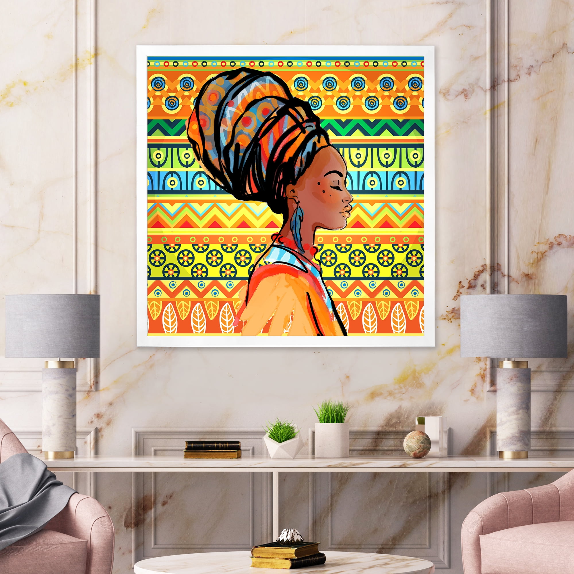 Designart 'African American Woman Portrait with Turban III' Modern Framed Art Print