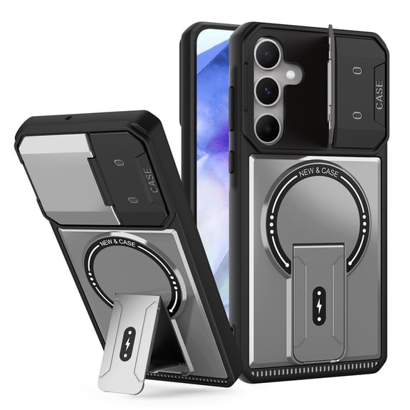 For Samsung Galaxy S25 Case with Magnetic Camera Slide Cover Adjustable Kickstand,Compatible with MagSafe,Shockproof Bumper Case Slim Protective Cover For Samsung Galaxy S25 ,Gray