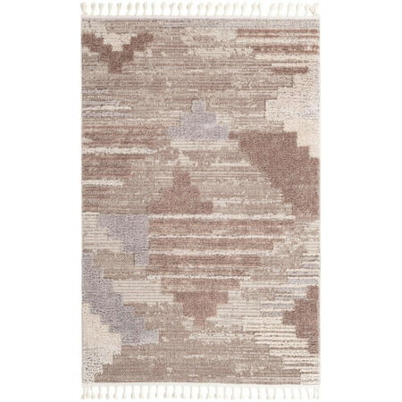 Unique Loom Henderson Cherokee Rug Sand/Ivory 5' 3" x 8' Rectangle Textured Geometric Bohemian Perfect For Living Room Bed Room Dining Room Office