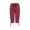 thumbnail image 5 of HKYNLAG Bermuda Shorts for Women High Waisted Drawstring Cotton Linen Casual Shorts Summer Knee Length Shorts with Pockets Wine 2XL, 5 of 7
