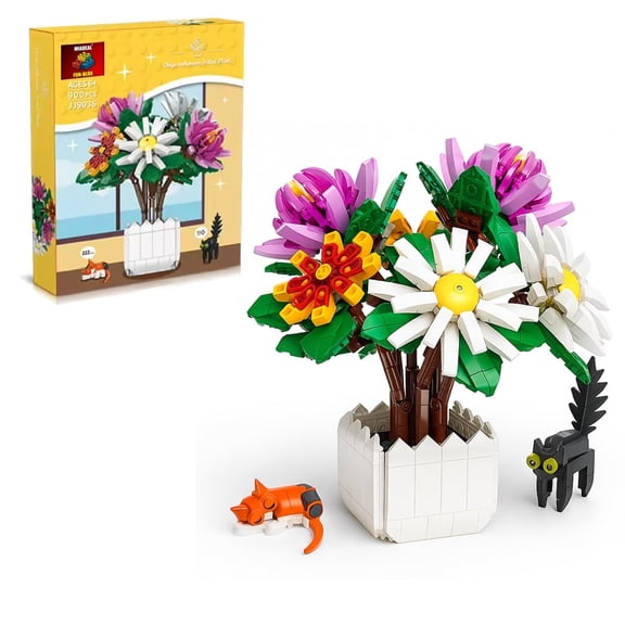 FUN-BLOX Botanicals Flowers Building Blocks Set for Adults, 900 Pieces, Home Office Decor