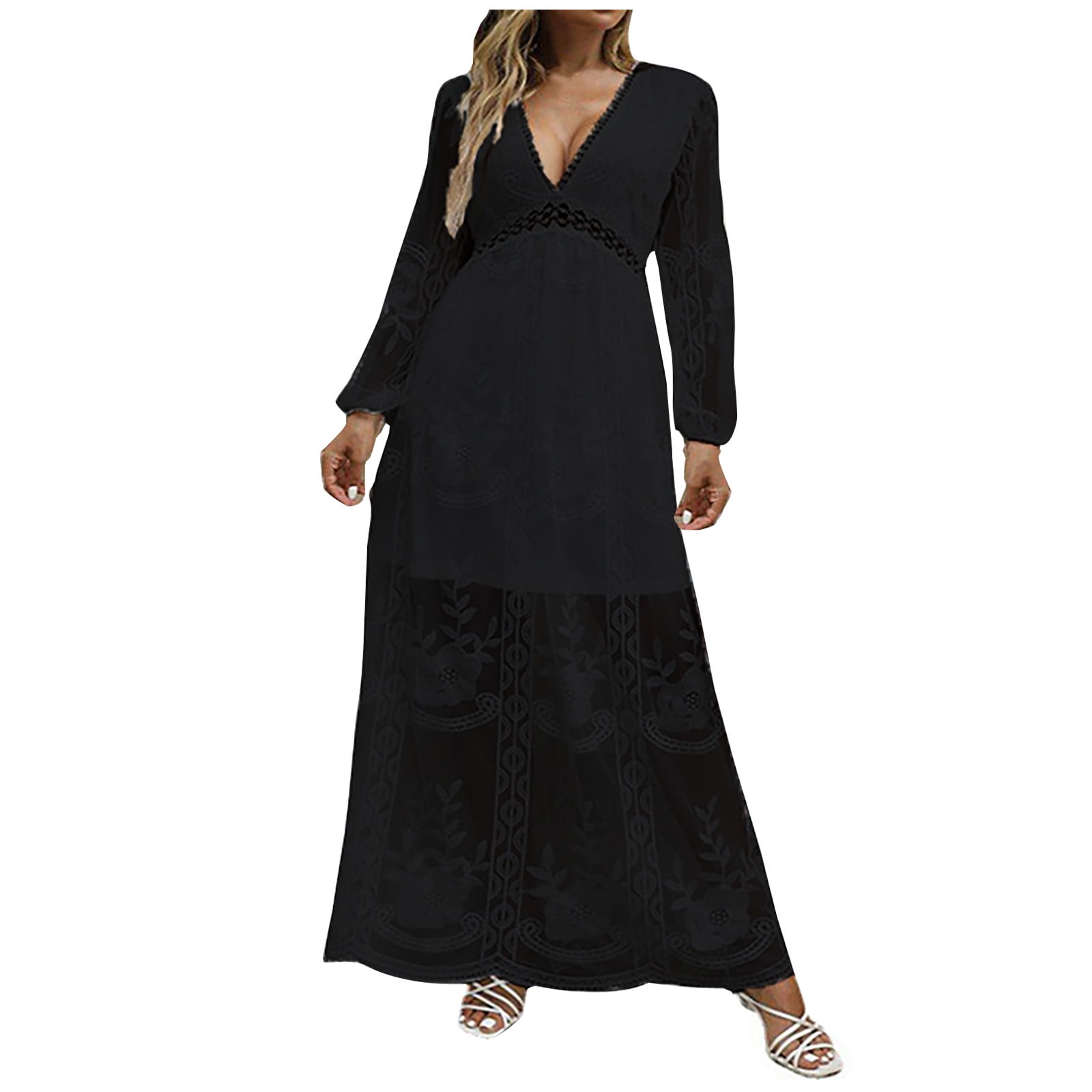 long-dresses-for-women-casual-fashion-sexy-women-patchwork-skull-lace