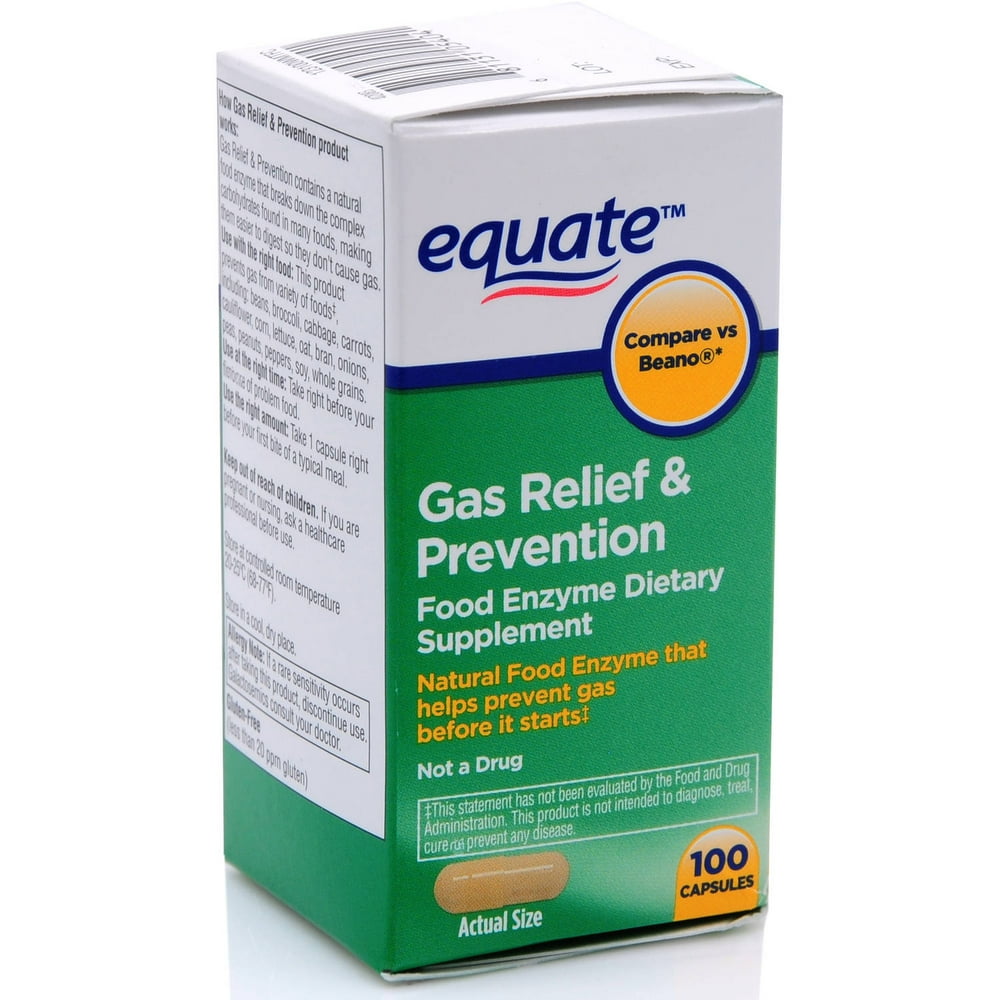 Equate Gas and Bloating Prevention Food Enzyme Dietary Supplement, 100