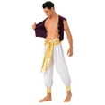 thumbnail image 3 of TiaoBug Mens Arabian Prince Costume Outfits Golden Vest and Bloomers Pants Halloween Cosplay Party Suit White XXL, 3 of 5