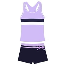 PROALLO Girls Bathing Suits Two-Piece Swimsuit with Boyshorts Vest-Style Tankini(12-13T Purple)