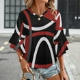 thumbnail image 3 of Geometric Red Black Modern Abstract Minimalist Circular Line Women's V-Neck Blouse With 3/4 Ruffled Bell Sleeves Casual Top Ladies Blouses, 3 of 7