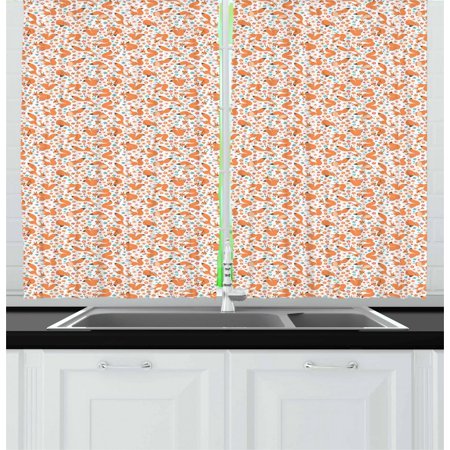 Animal Curtains 2 Panels Set Squirrels With Colorful Flowers