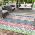 thumbnail image 2 of HIWEAVER 9' x 12' Red/Green Outdoor Rug PP Plastic Straw Woven Waterproof Patio Rug with Border Portable Outside Carpet for Balcony Deck Picnic Garden Decor, 2 of 7